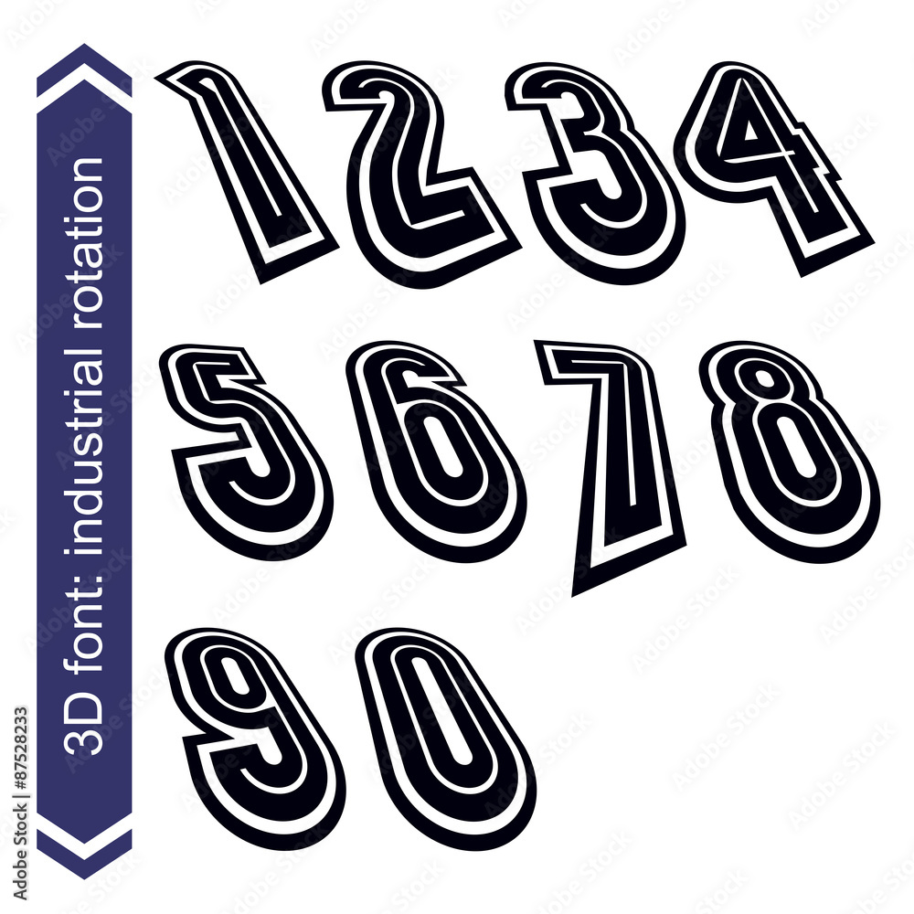 Poster trendy dimensional shift numbers with rotation effect, creative