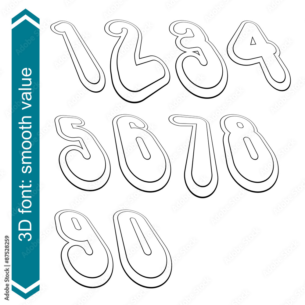 Poster 3d retro numbers in rotation, stylish vector numeration design.