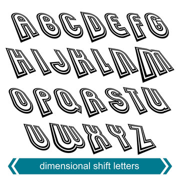 Dimensional move font, vector line retro style geometric font.