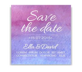 Vector wedding invitation card with watercolor background.