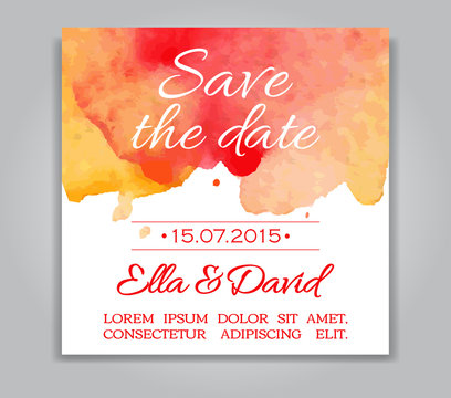 Vector wedding invitation card with watercolor background.