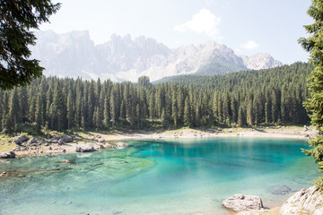 Karersee in the Dolomites in South Tyrol, Italy