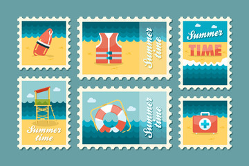 Naklejka premium Summertime stamp set flat