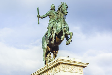 Madrid Plaza de Oriente, Felipe IV monument. Madrid, Spain.