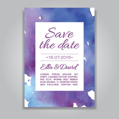 Vector wedding invitation card with watercolor background.