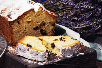 Fruitcake on a cutting board