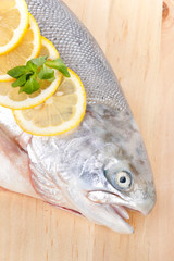 Trout on wooden board