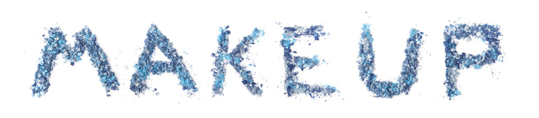 Sign Make-up made of eyeshadows closeup on white background