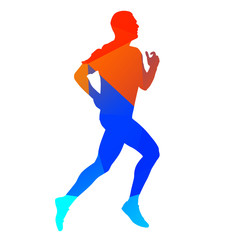 Fototapeta na wymiar Vector polygonal running man silhouette