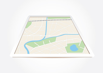 city map on tablet screen - vector