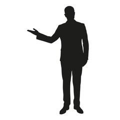 Vector silhouette of a young man in a suit during presentation