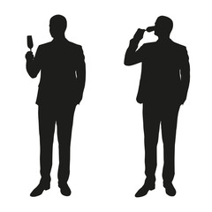 Two men in a suit drinking champagne. Vector silhouettes - obrazy, fototapety, plakaty