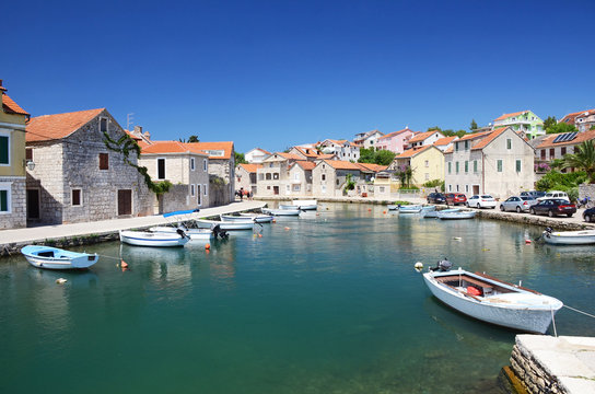 Picturesque mediterranean village Vrboska, Croatia, Europe