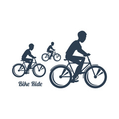 Fototapeta na wymiar Teenagers Riding Bicycles Silhouettes Black Icon 