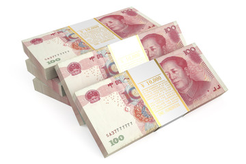packs of yuan closeup