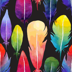 Cotton fabric Vector seamless watercolor feather pattern