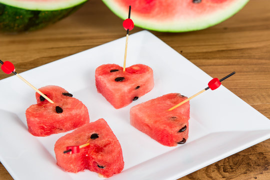 Slices of watermelon in the heart shape 