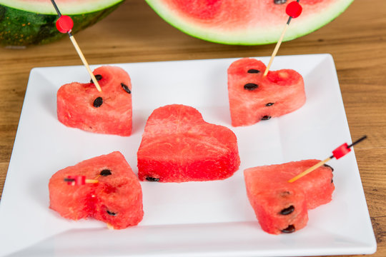 Slices of watermelon in the heart shape 