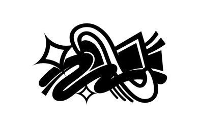 Dynamic Modern Abstract Black Ink Graffiti Art Design with Geometric Shapes