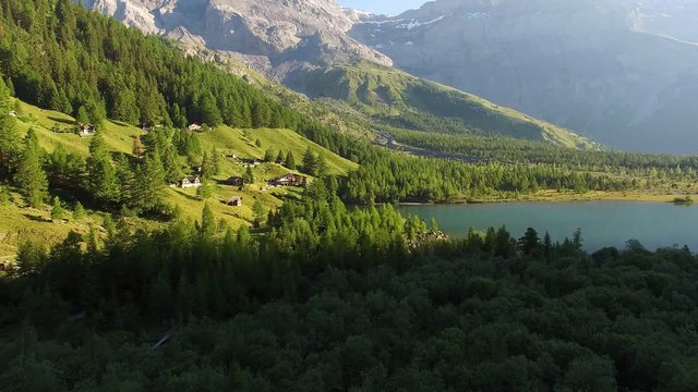 Aerial view of lake Derborence, Valais, Switzerland
