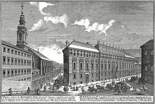 Wien, Augustinerkirche und Palais Lobkowitz um 1724, Kupferstichvorlage