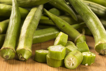 okra on wooden background