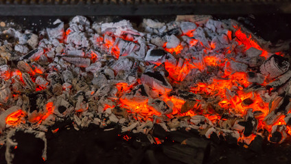 Close Up of Red Hot Coals in Barbecue Grill
