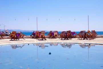 Outdoor cafe by sea at Balikesir, Turkey