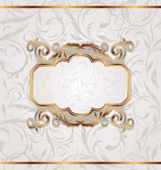 Golden retro frame, seamless floral texture