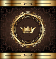 Royal background with golden ornate frame and heraldic crown