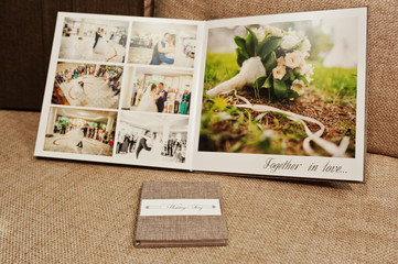 gray and brown textile velvet wedding book and album