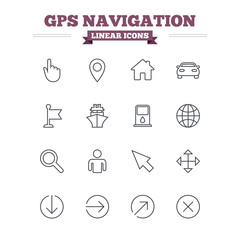 GPS navigation linear icons set. Thin outline signs. Vector