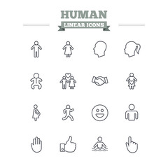 Human linear icons set. Thin outline signs. Vector