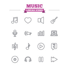 Music linear icons set. Thin outline signs. Vector