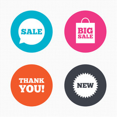 Sale speech bubble icon. Thank you symbol