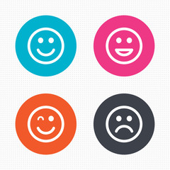Smile icons. Happy, sad and wink faces.