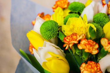 bouquet of flowers on a background of burlap
