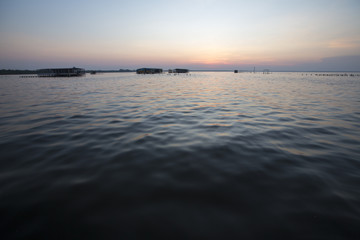 Panoramic view of the sunset on the Lake Maracaibo, Venezuela