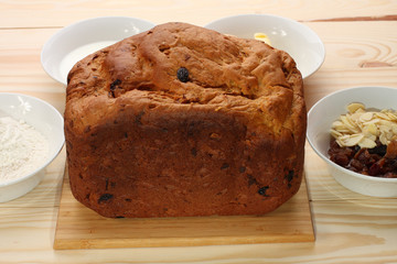 Sweet bread  with raisins and almonds,flour, butter,egg, milk