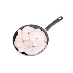 Uncooked chicken on frying pan