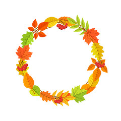 Autumn garland of bright fall leaves. 