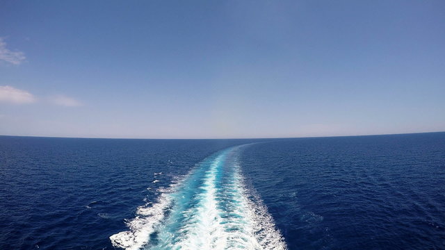 Ship track on the sea, view from the deck of a ship, full hd video
