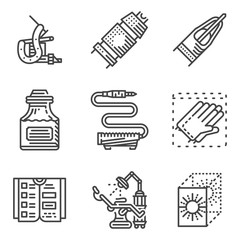 Black line icons for tattoo parlor