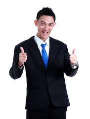 Business man hand icon like and smile on white background.