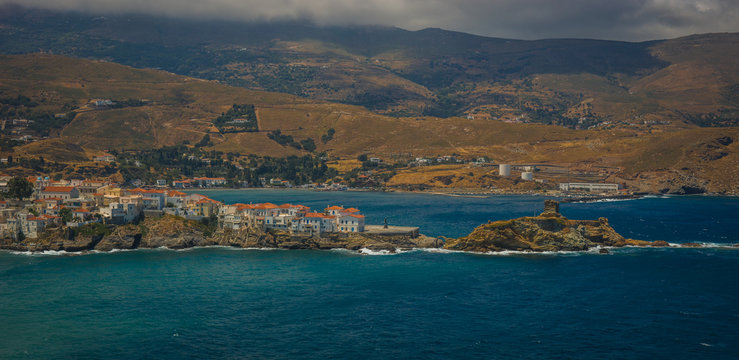 Scenic view to Andros city, Greece