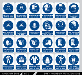 Set of safety and health protection signs.