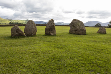 .Castlerige Stone Circle, English Lake District, Cumbria, England, under brooding, threatening sky.