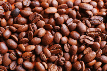 Pile of coffee beans, closeup