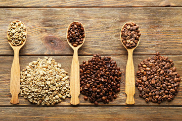 Coffee beans on wooden background