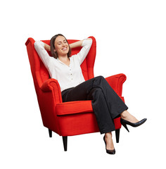 smiley happy woman with closed eyes